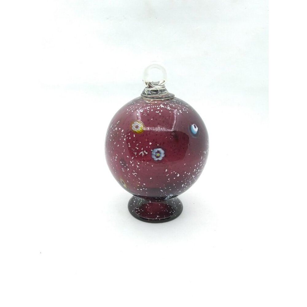 Hand Blown Art Glass Floral Speckled  Pedestal Ornament 5.75" Tall 3" Diameter